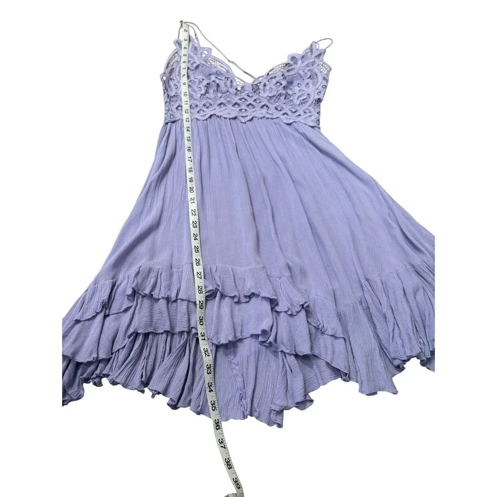 Free People Adella Slip Dress Lilac Purple M Lace Ruffle Feminine Boho Romantic